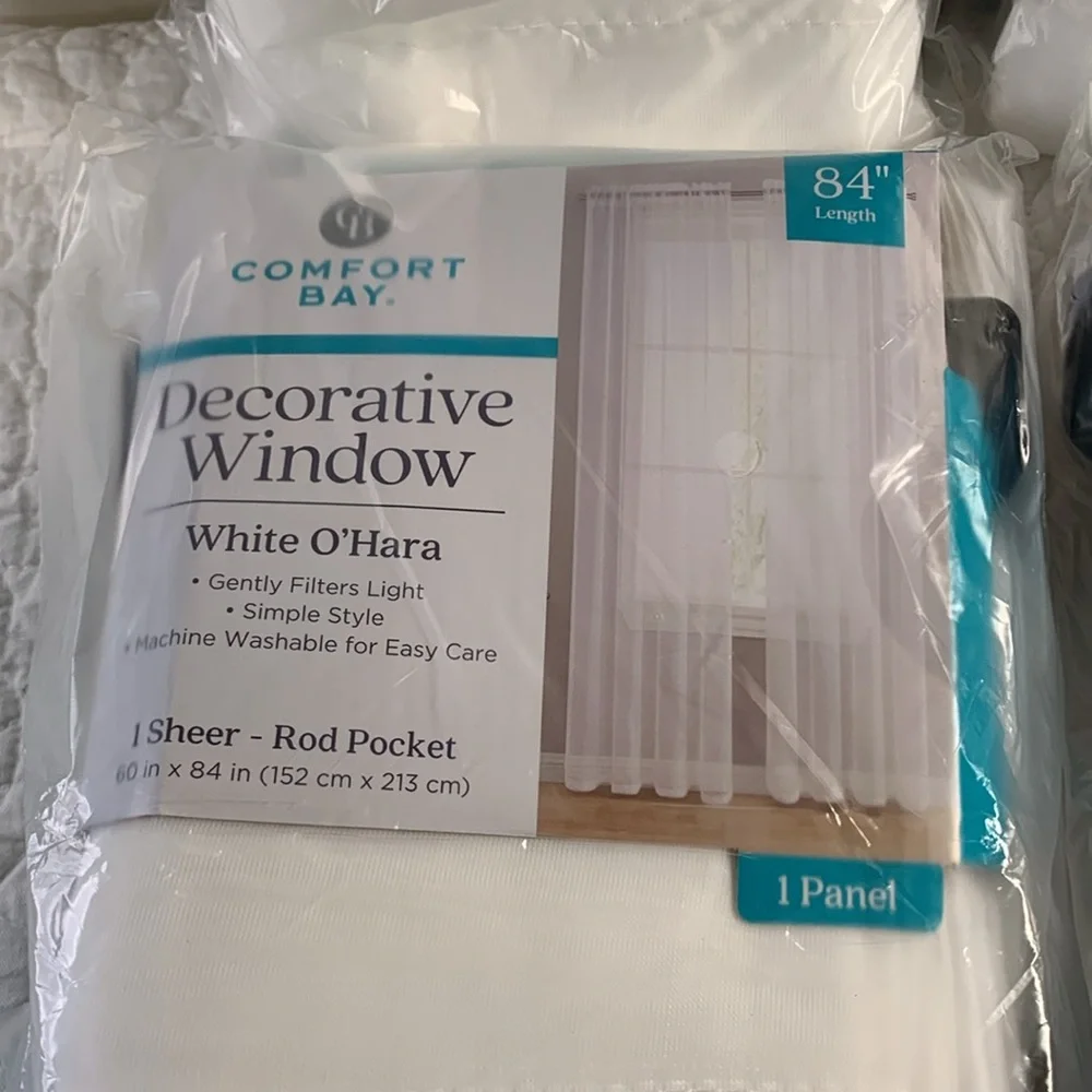 Comfort Bay 4 piece White Decorative sheer Window 60w x 84 L Curtain panels NEW
